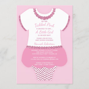 Tickled Pink Baby Shower Invitation, Faux Glitter Invitation