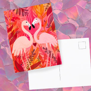 TICKLED PINK Flamingos Valentine Whimsical Cute  Postcard
