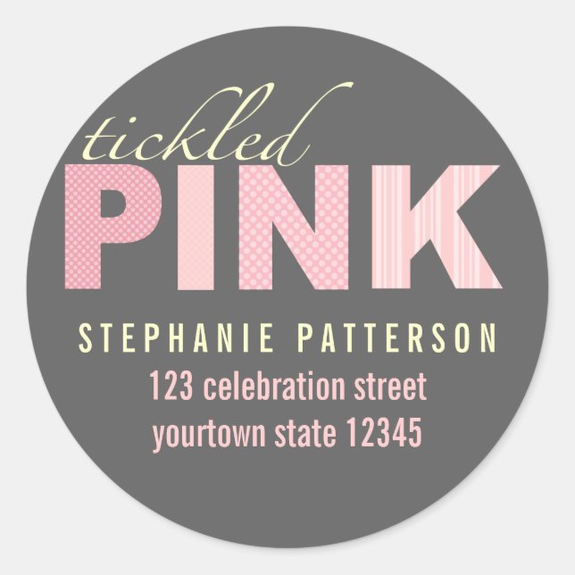Tickled Pink Modern Girl Return Address Sticker (Front)