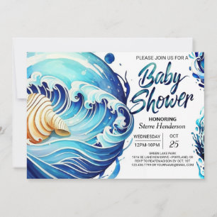 Tidal Coastal Waves Baby Shower Invitation