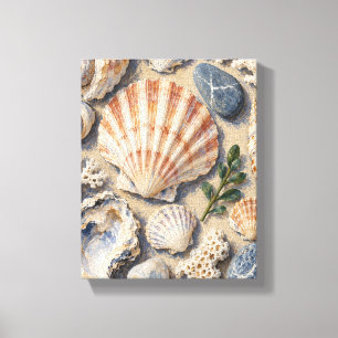 Tidal Shells on Parchment Linen Canvas Print