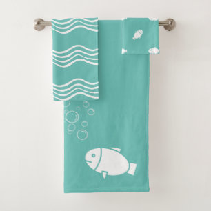 Tidal Teal Fish Themed Bath Towel Set