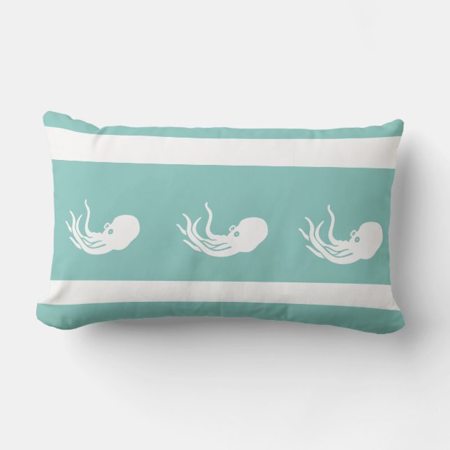 Tidal Teal octopus / squid on  white  PILLOW (Front)