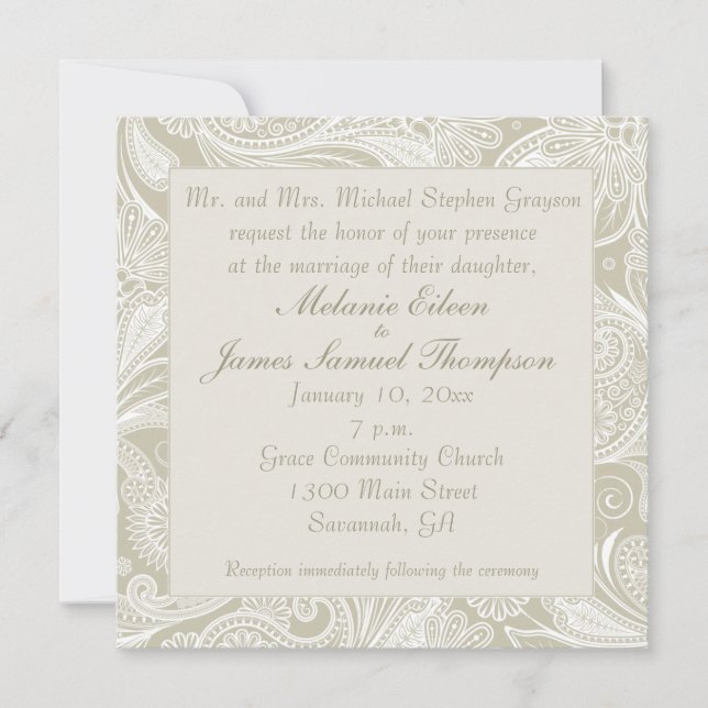 Tidal Wave Sand White Paisley Wedding Invitation (Front)