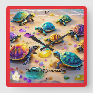 "Tidal Wave Turtles" Square Wall Clock