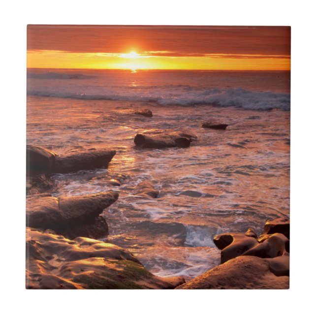 Tide pools at sunset, California Tile (Front)