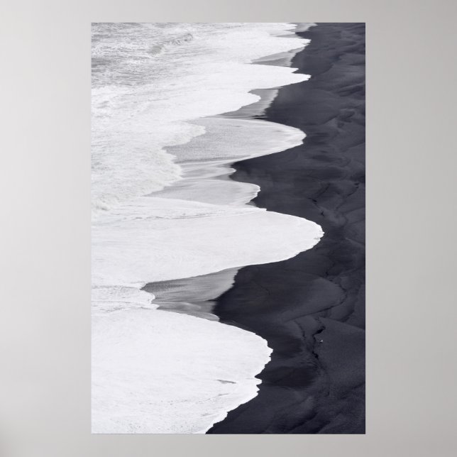 Tide Washes Over Black Beach Poster (Front)