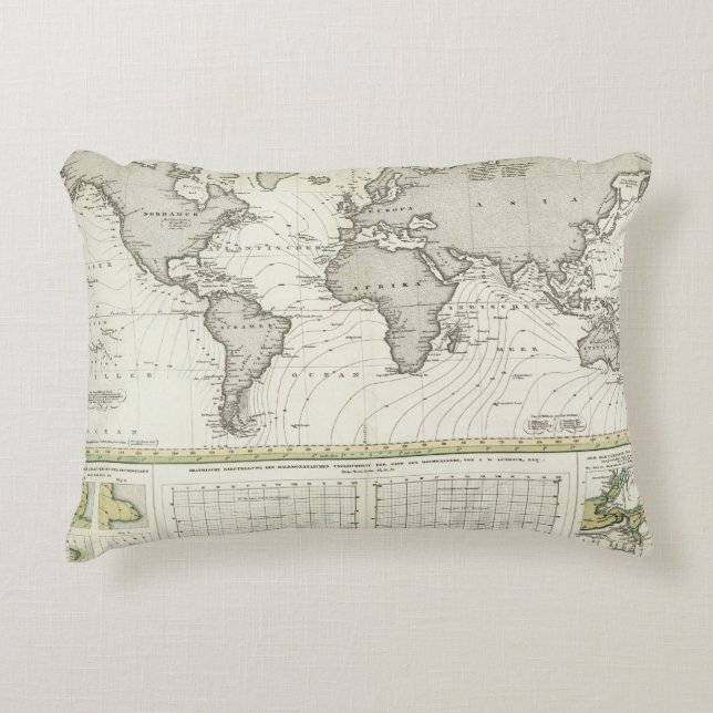 Tide-wave Atlas Map Decorative Cushion (Front)