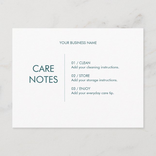 Tideline Editable Product Care Instructions Insert Postcard (Front)