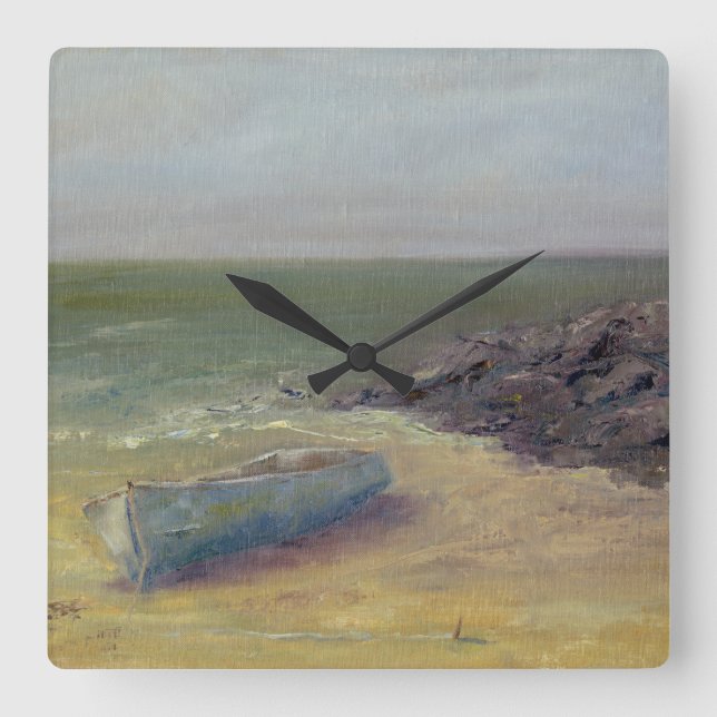 Tide's Rolling In - Boat on the Shore Square Wall Clock (Front)