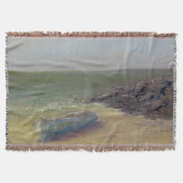 Tide's Rolling In - Boat on the Shore Throw Blanket (Front)
