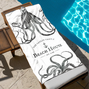Tides Tentacles Octopus Themed Beach House Towel