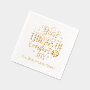 Tidings of Comfort and Joy Typography Family Name Foil Napkins