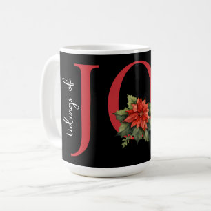 TIDINGS OF JOY RED CHRISTMAS POINSETTIA on BLACK, Coffee Mug