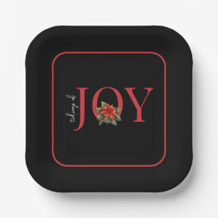 TIDINGS OF JOY RED CHRISTMAS POINSETTIA  PAPER PLATE