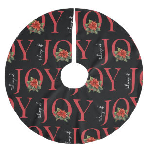 TIDINGS OF JOY RED CHRISTMAS POINSETTIA PATTERN BRUSHED POLYESTER TREE SKIRT