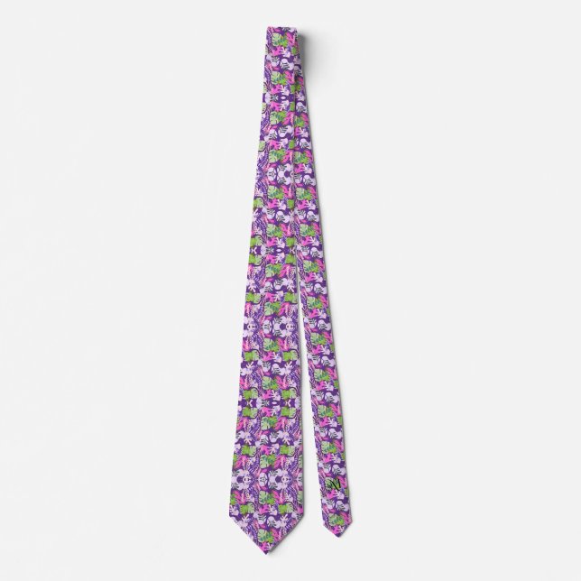 Tie : Abstract Leaves (purple) (Front)