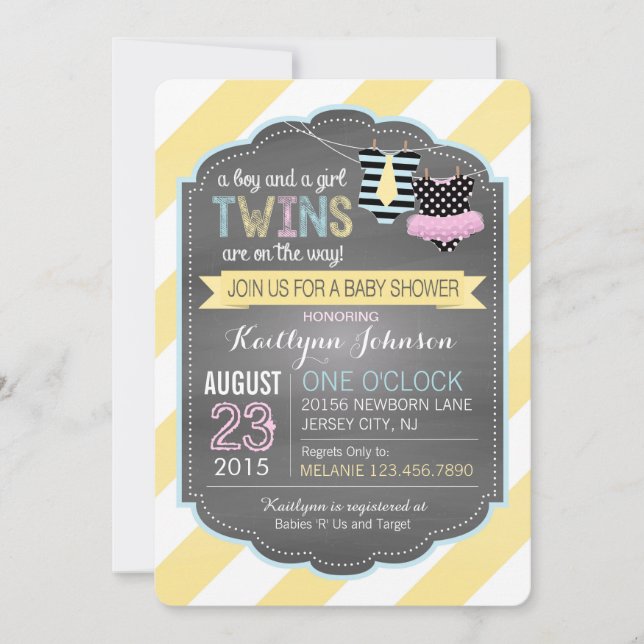 Tie and Tutu Twins Baby Shower Invitation (Front)