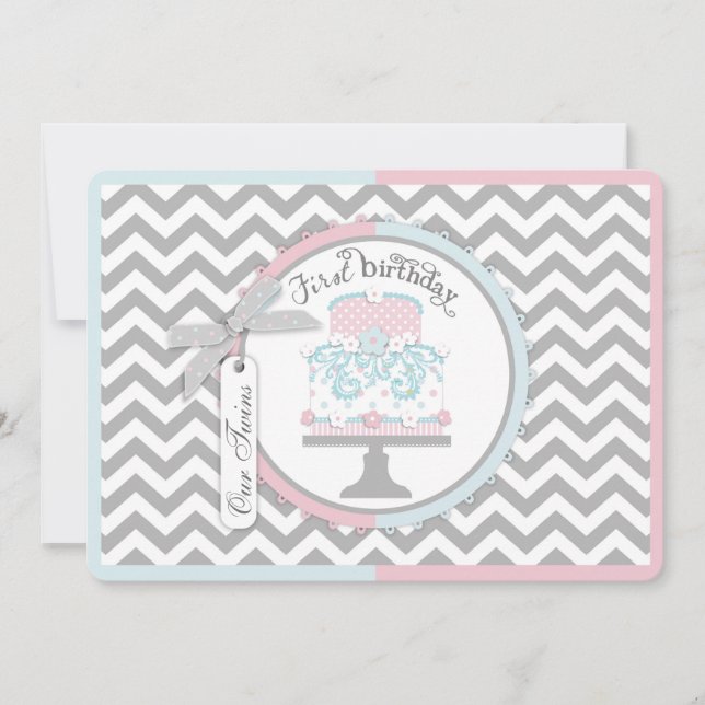 Tie and Tutu Twins First Birthday Invitation (Front)