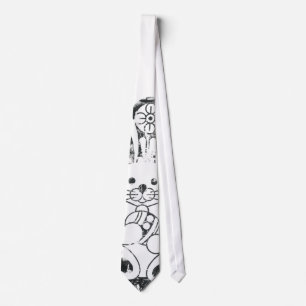 Tie, Cute Grunge Easter Bunny Rabbit, Black & Whit Tie