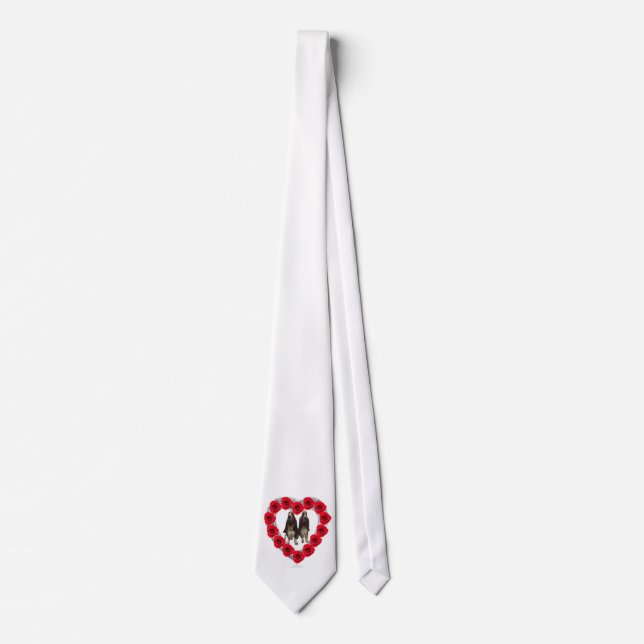 Tie Diamond Red Roses Heart With Bassets (Front)