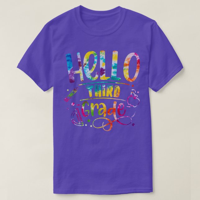 Tie Die Hello 3rd Grade Back To School Teacher Kid T-Shirt (Design Front)