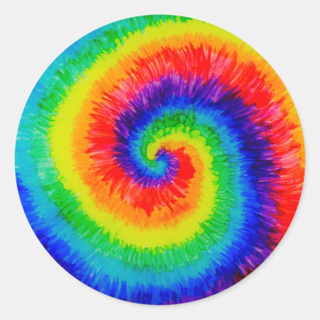 Tie Die Rainbow in Alcohol Ink Classic Round Sticker (Front)
