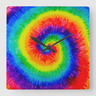 Tie Die Rainbow in Alcohol Ink Square Wall Clock