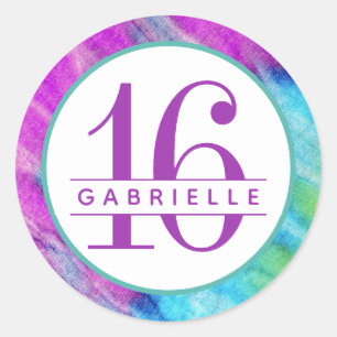 Tie Dye 16th Birthday Personalised Purple Birthday Classic Round Sticker