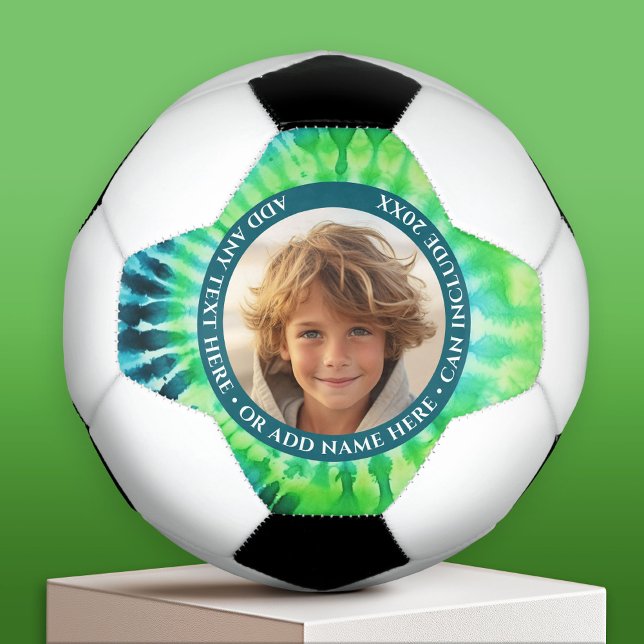 Tie Dye - 1 Photo - Custom Text - Green Blue Football (Custom Soccer Ball)