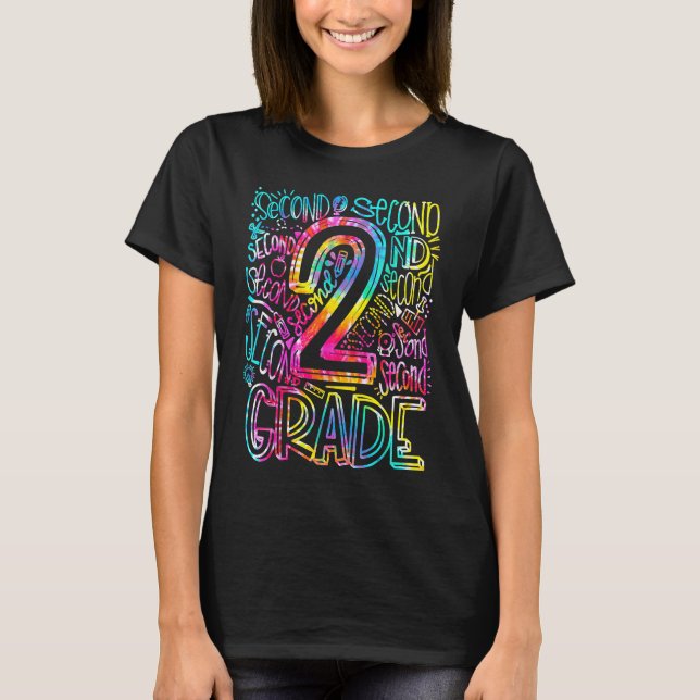 Tie Dye 2nd Grade Typography Team Second Grade Tea T-Shirt (Front)