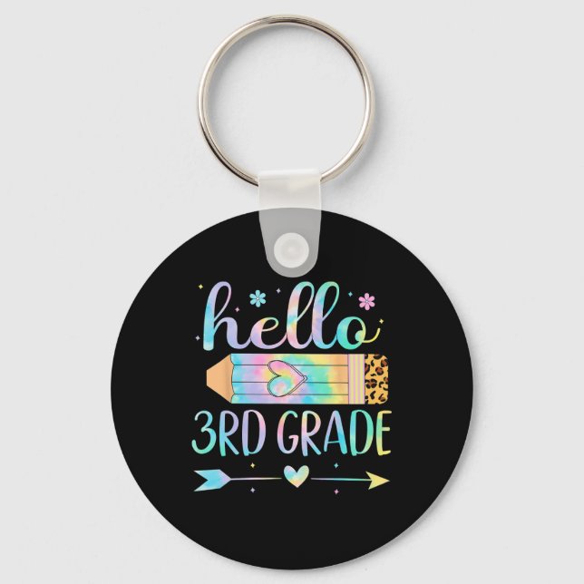 Tie Dye 3rd Grade Back To School Hello Third Grade Key Ring (Front)