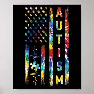 Tie Dye American Flag Autism Awareness Support Tea Poster