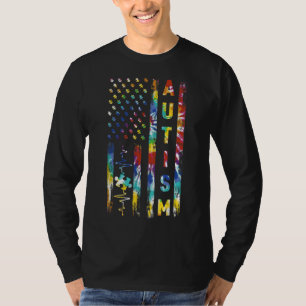 Tie Dye American Flag Autism Awareness Support Tea T-Shirt