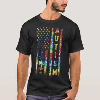 Tie Dye American Flag Autism Awareness Support Tea T-Shirt