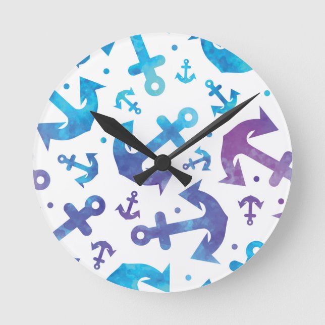 Tie Dye Anchor Pattern 2 Round Clock (Front)