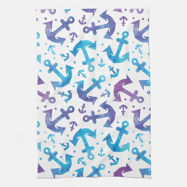 Tie Dye Anchor Pattern 2 Tea Towel (Vertical)