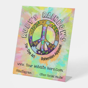 Tie-Dye Art and Bohemian Appreal Pedestal Sign