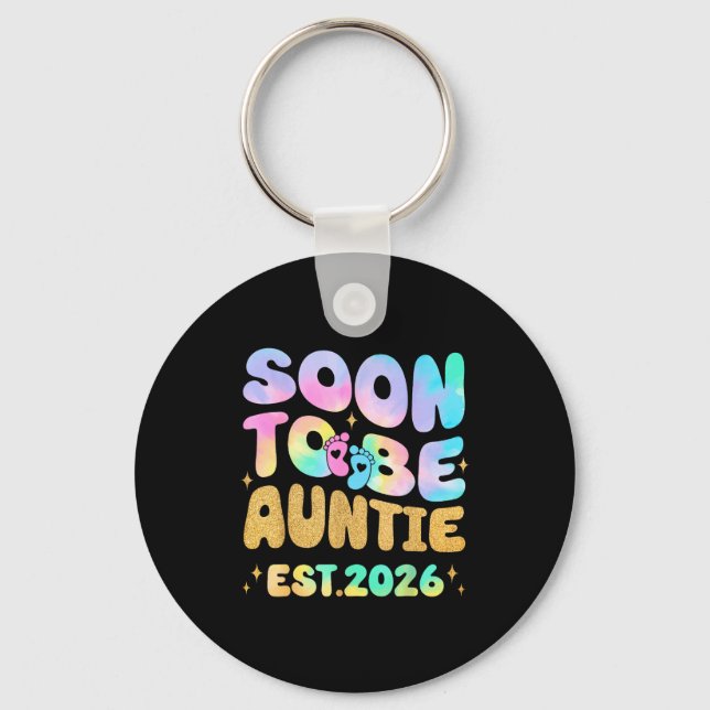 Tie Dye Auntie Promoted To Auntie 2026 Soon To Be  Key Ring (Front)