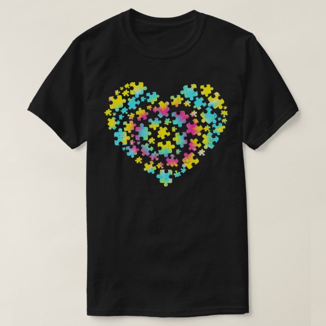 Tie Dye Autism Awareness Puzzle Heart Be Kind Acce T-Shirt (Design Front)