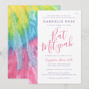 Tie Dye Bat Mitzvah Hippie Chic Pink Teal Invitation