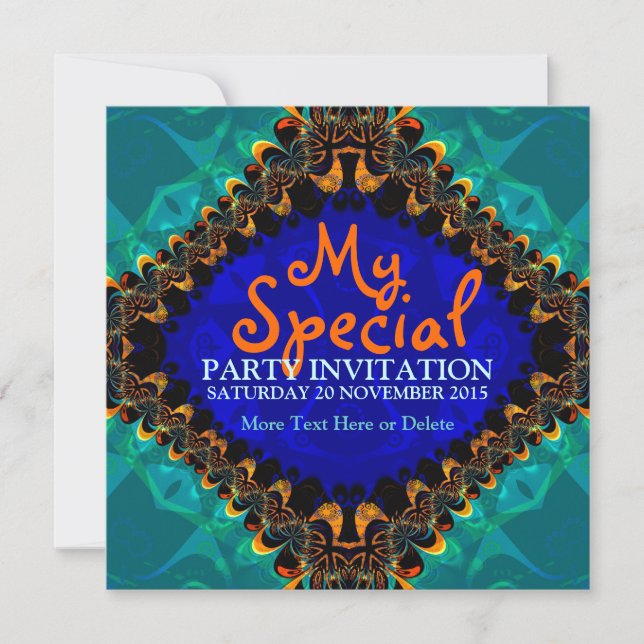Tie Dye Batik Fractal Art Invitation (Front)