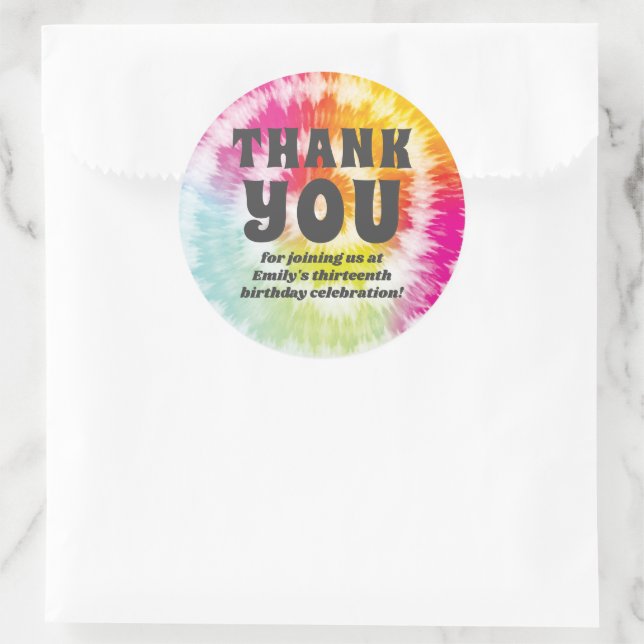 Tie-Dye Birthday Classic Round Sticker (Bag)