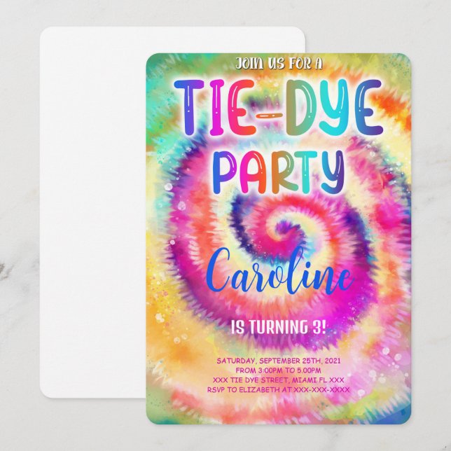 Tie Dye Birthday Invitation (Front/Back)