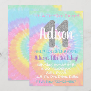 Tie Dye Birthday Invitation 11th Birthday