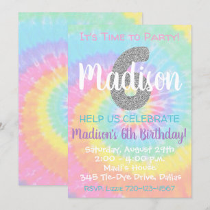 Tie Dye Birthday Invitation 6th Birthday