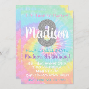 Tie Dye Birthday Invitation 8th Birthday