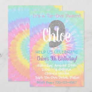 Tie Dye Birthday Invitation 9th Birthday