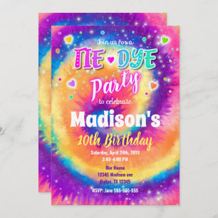 Tie Dye Birthday Invitation, Hippie Birthday Invitation