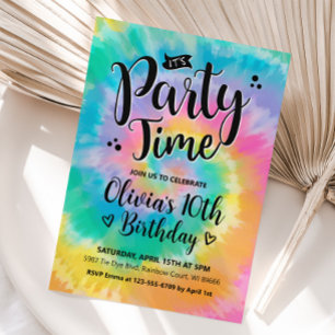 Tie Dye Birthday Invitation, Rainbow Tie Dye Invitation